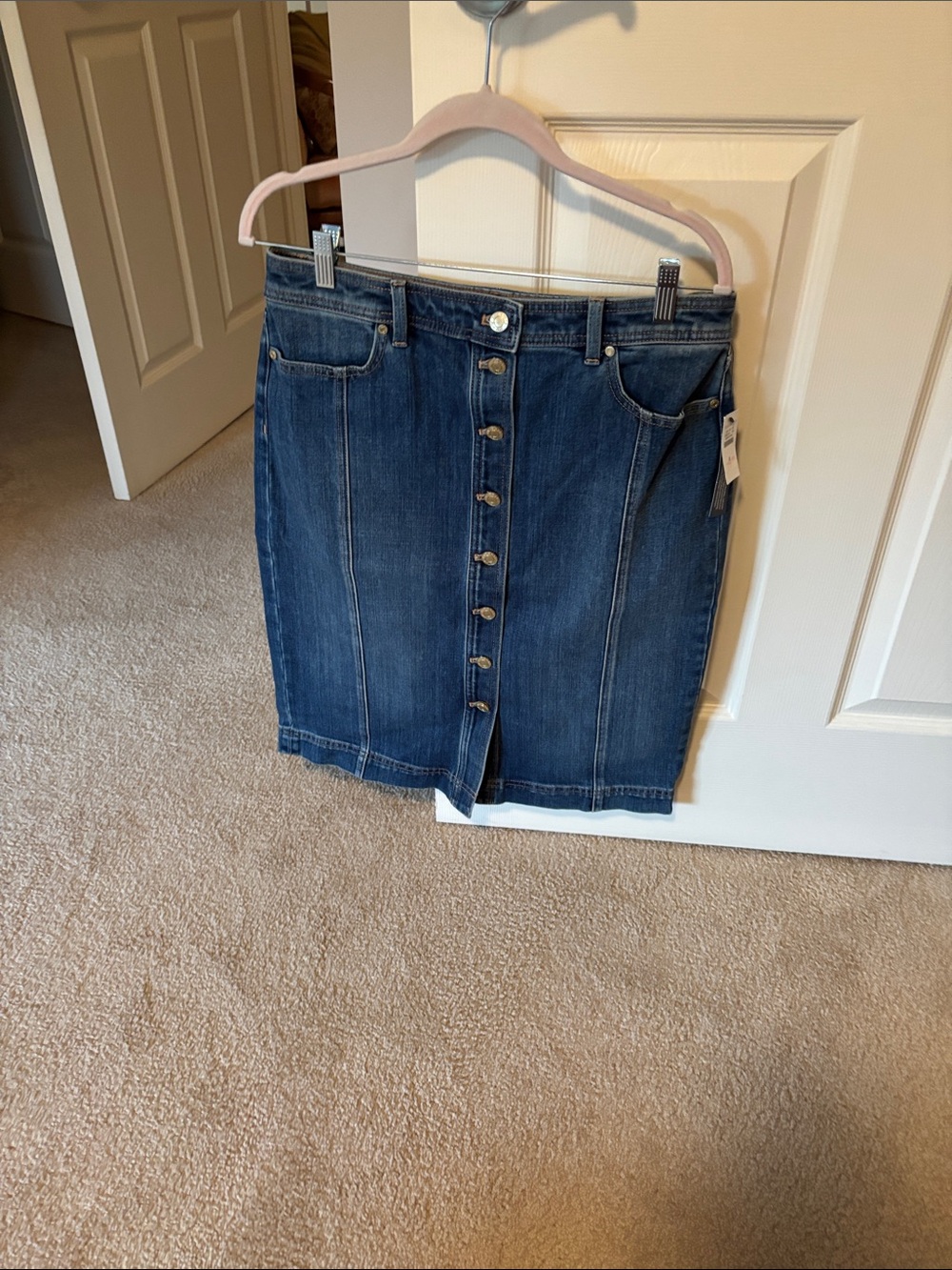 Talbots Dark Blue Denim Button-Front Mini Skirt